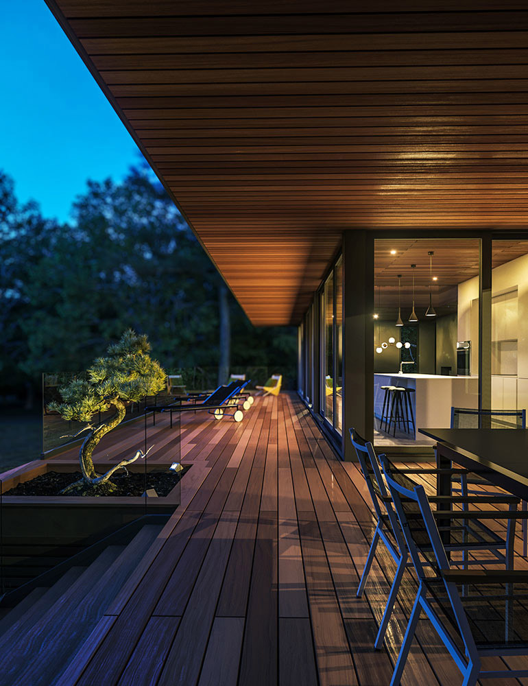 Housing on the shores of a lake. Horizontal structure in a picturesque natural landscape