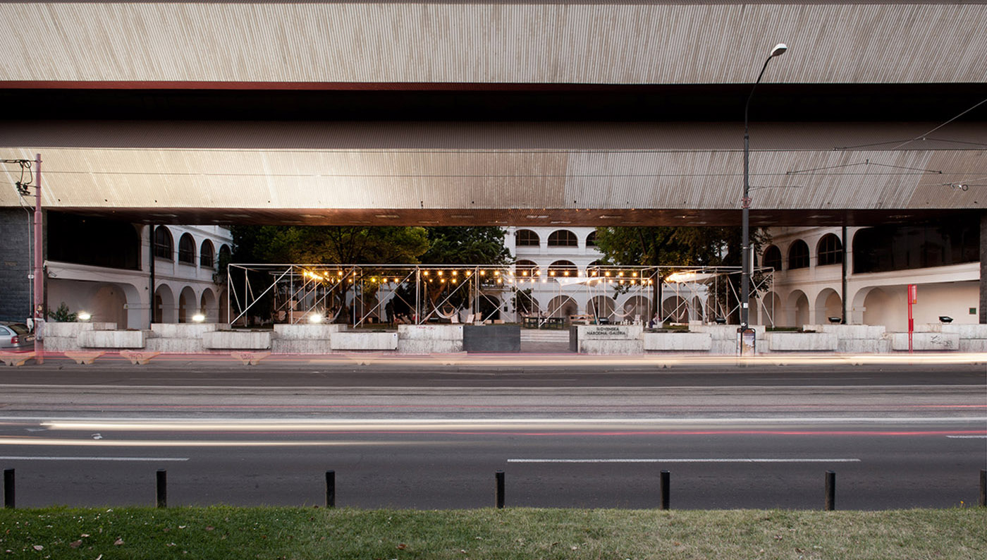 Temporary Summer Pavillon in Bratislava seen from across the street