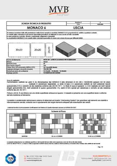 MONACO 6 LISCIA-Scheda tecnica