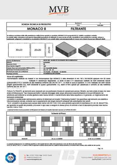 MONACO 8 FILTRANTE-Scheda tecnica