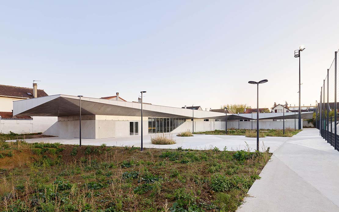 New sports facility at the Robert Gazzi Stadium. An origami building