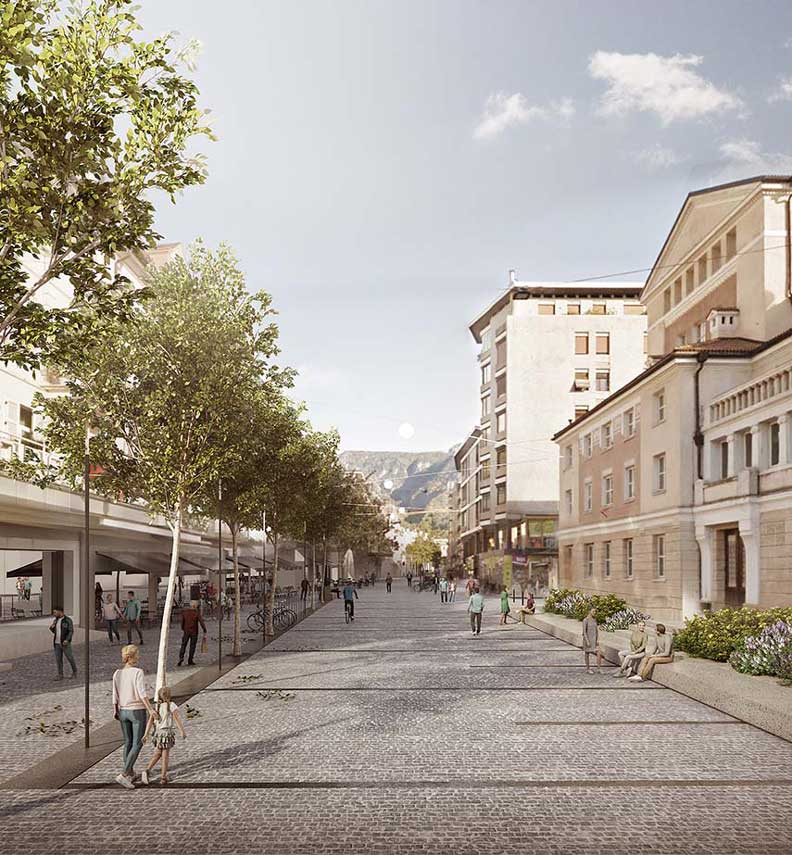 Requalification du Corso Libertà Superiore à Merano. Un dessin du silence
