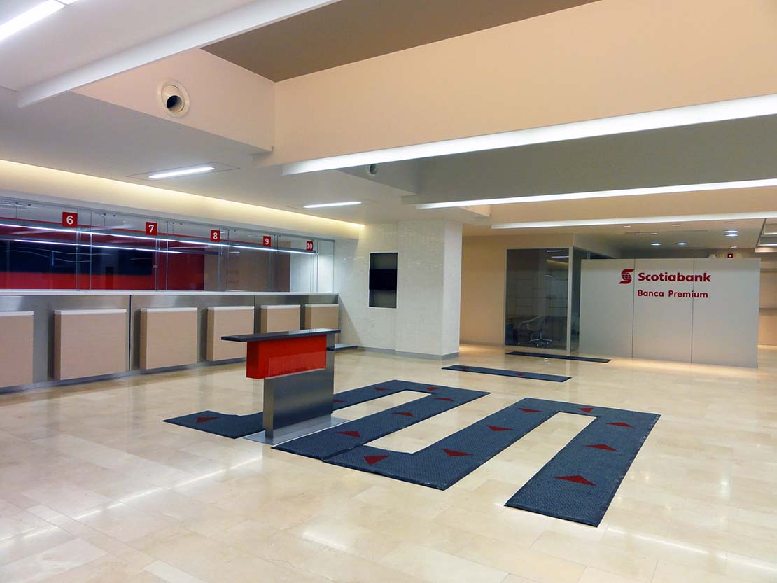 Interior design project of Scotiabank Branch No. 1 in Mexico City