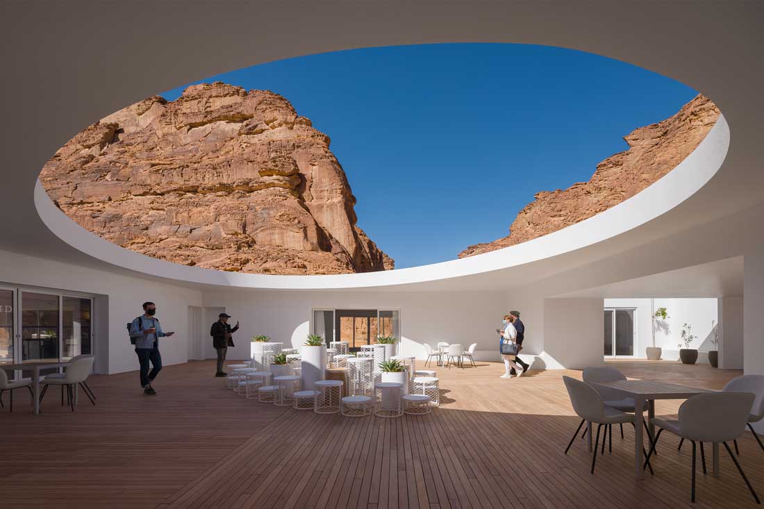 Desert X AlUla Visitor Centre: the white outlines rocks and pieces of sky