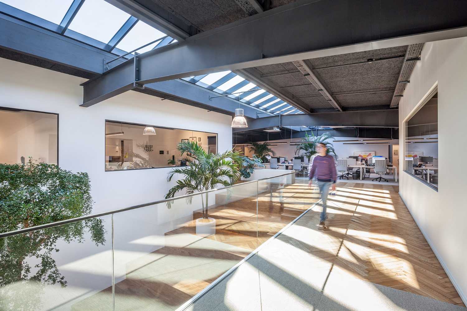 Almacén transformado en oficina. El espacio de trabajo se inunda de luz natural