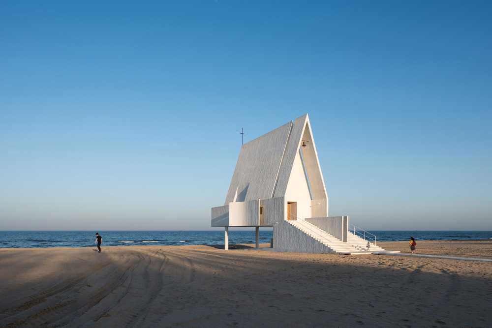 Seashore Chapel as a century-old gift from the ocean lying on the beach