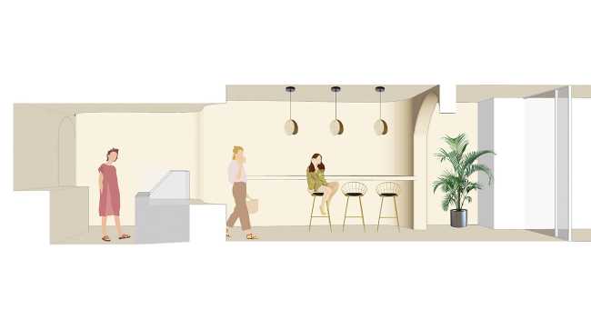 Interior Design and Branding for the Cannoncino pastry shop with sinuous shapes