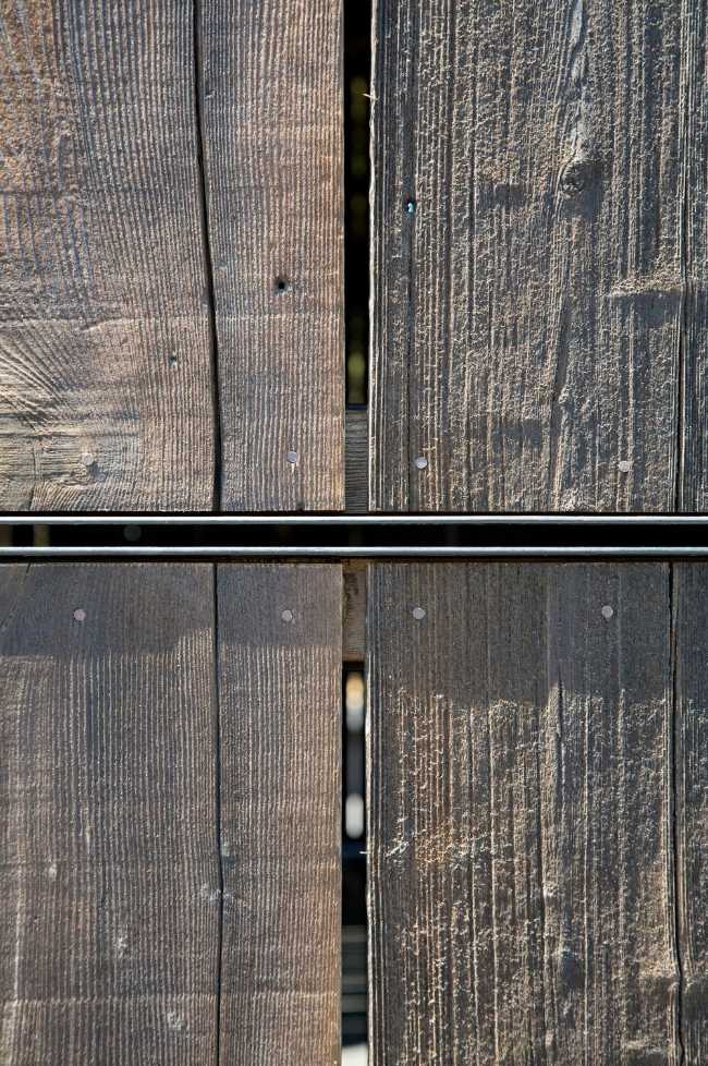 A detail of the recovered wood covering