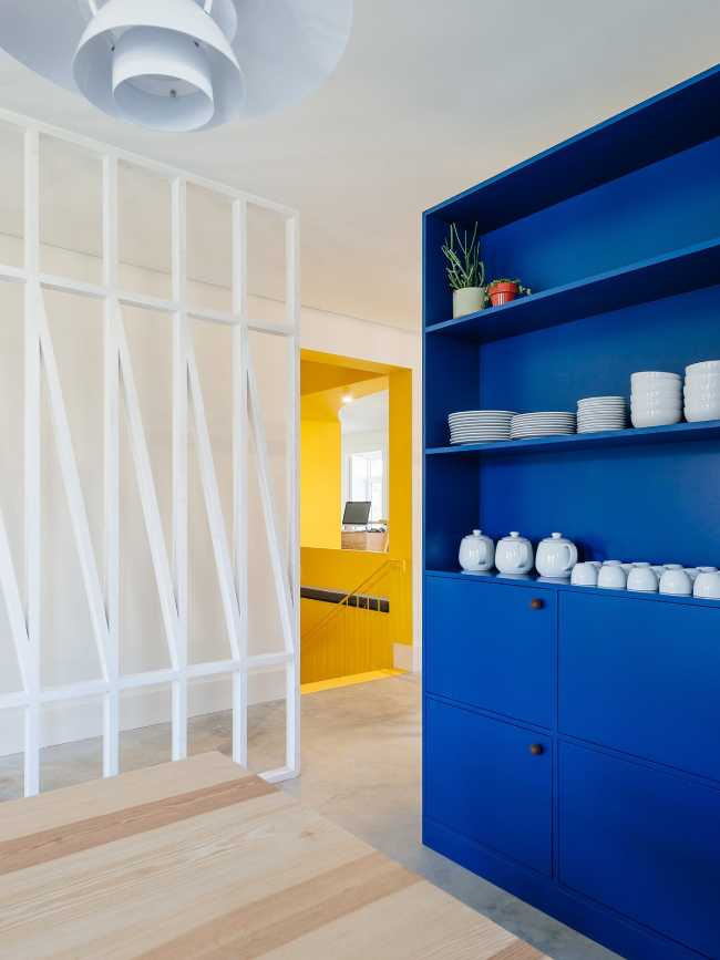 blue sideboard dining area