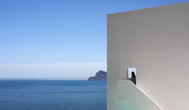 White interior villa with glass window