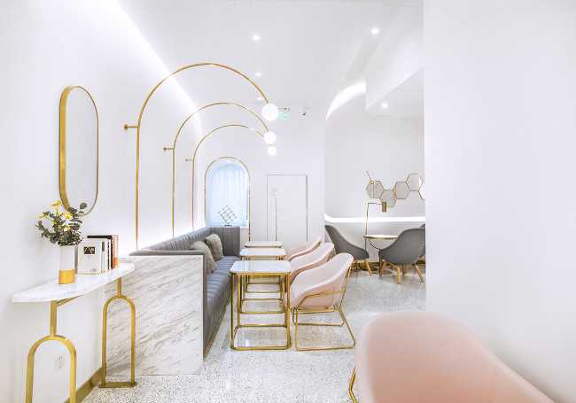 interior concept store white gold minimal pastel color
