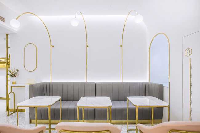 interior concept store white gold minimal pastel color