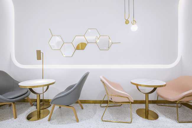 interior concept store white gold minimal pastel color