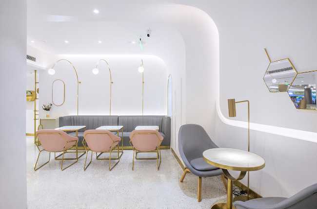 interior concept store white gold minimal pastel color