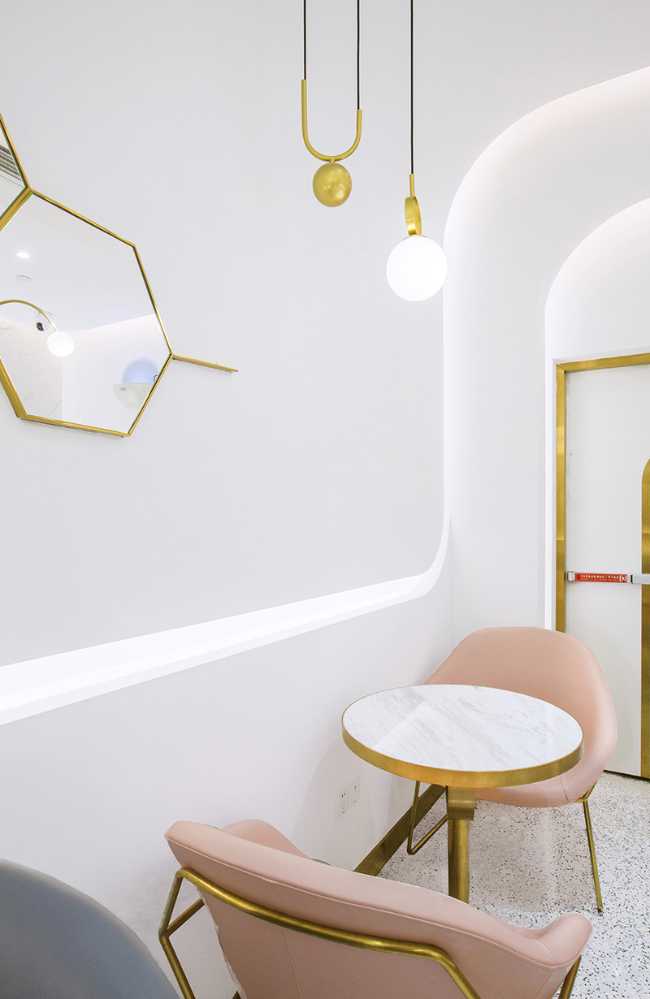interior concept store white gold minimal pastel color