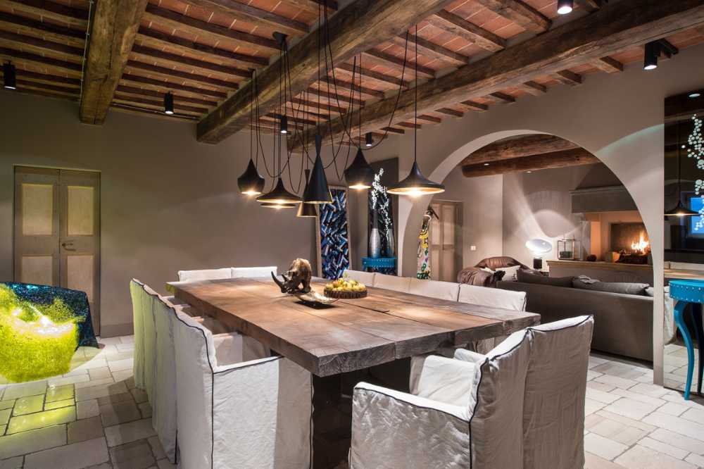 wooden ceiling dining room