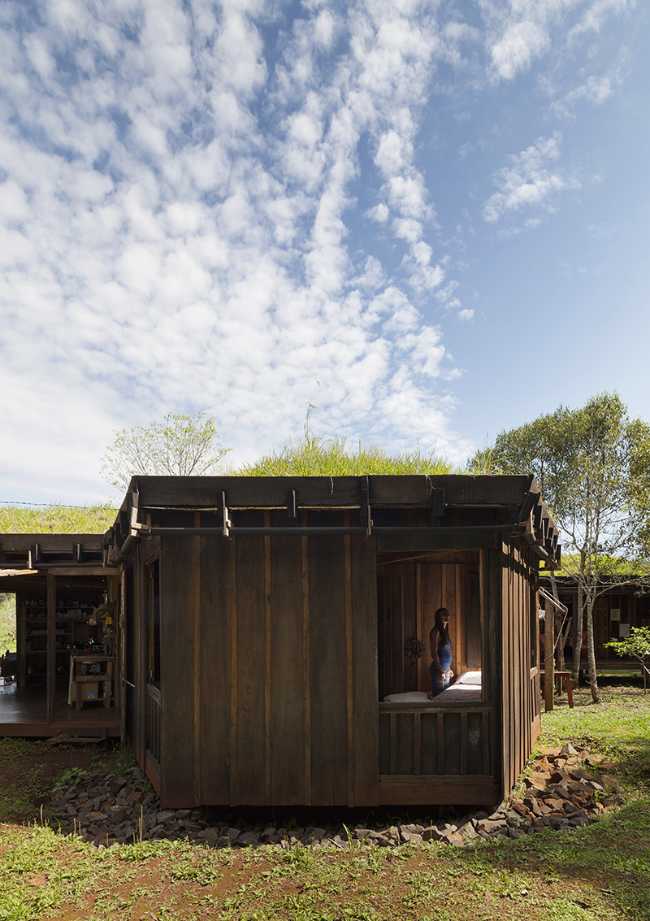 One-storey dark wooden building