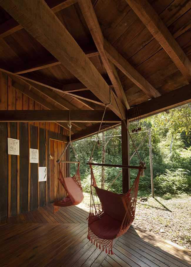 Wooden hostel with hammock