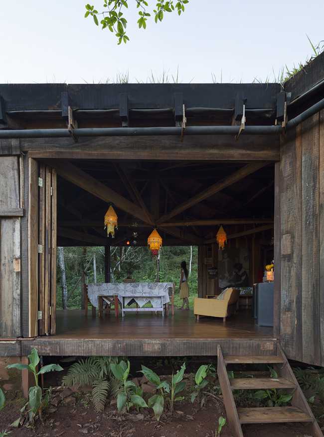 Wooden hostel raised from the ground