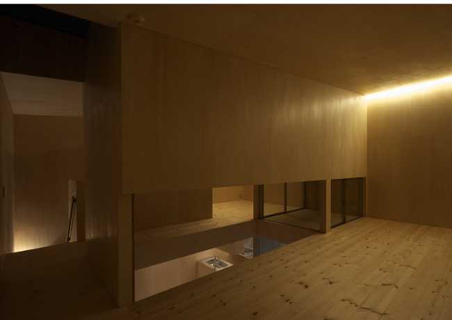 Wooden interior and artificial lighting