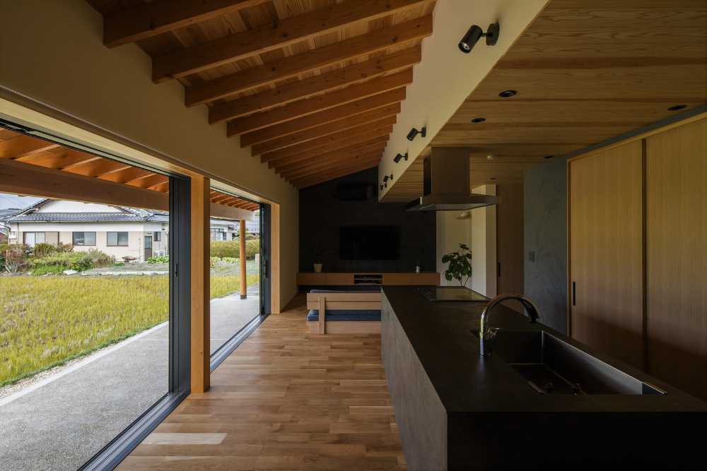 Wooden house with large opening