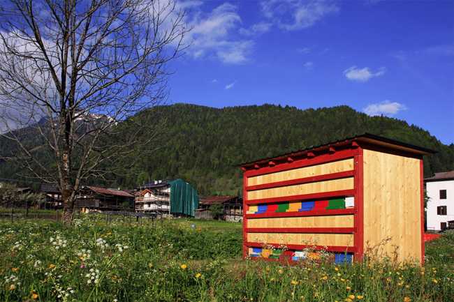 Colorful wooden bee house