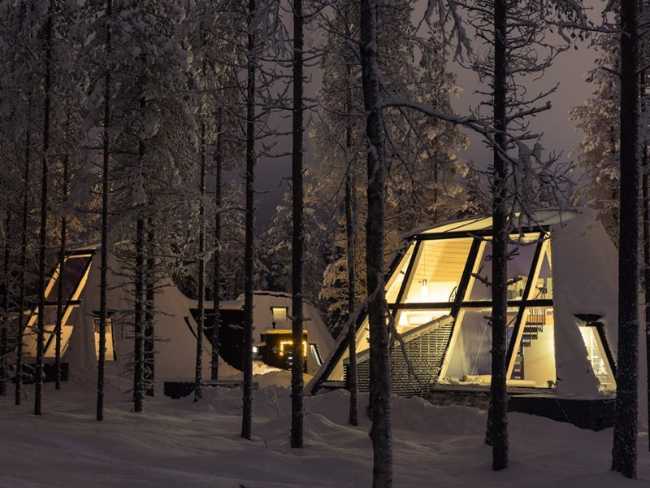 Illuminated wooden house