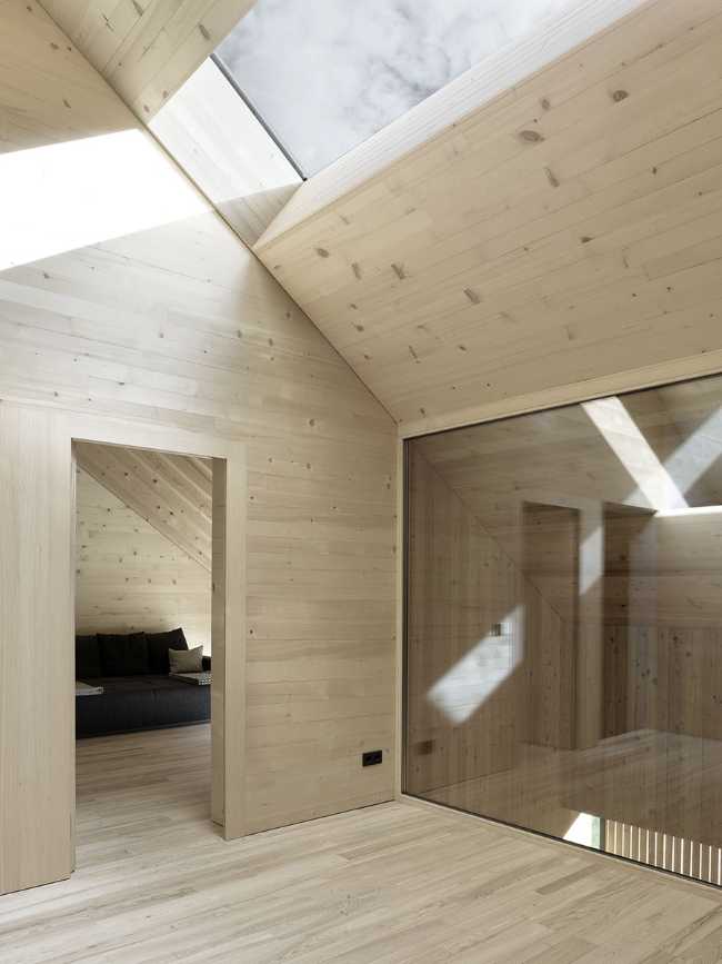 Wooden interior with skylight