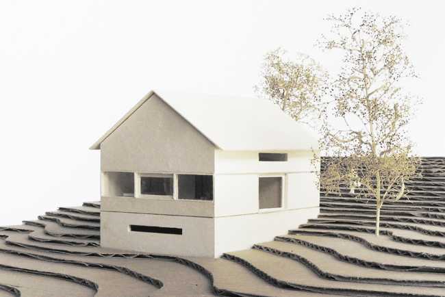 Model of the wooden house on the slope