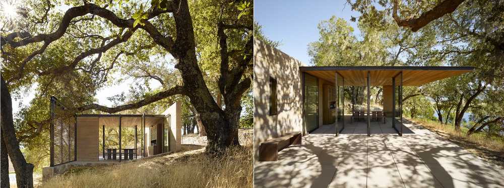 Wooden pavilions surrounded by nature