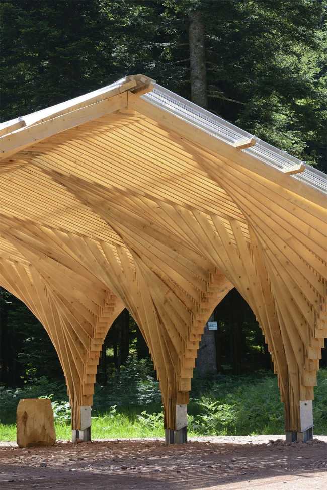 Wooden meeting point in the forest
