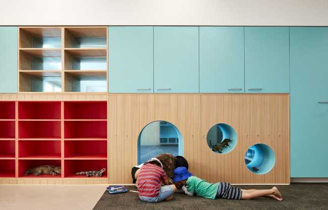 School interior with colored furniture