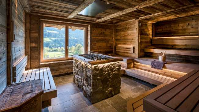 Wooden interior of a resort in the mountains