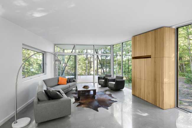 Lounge with stained glass windows