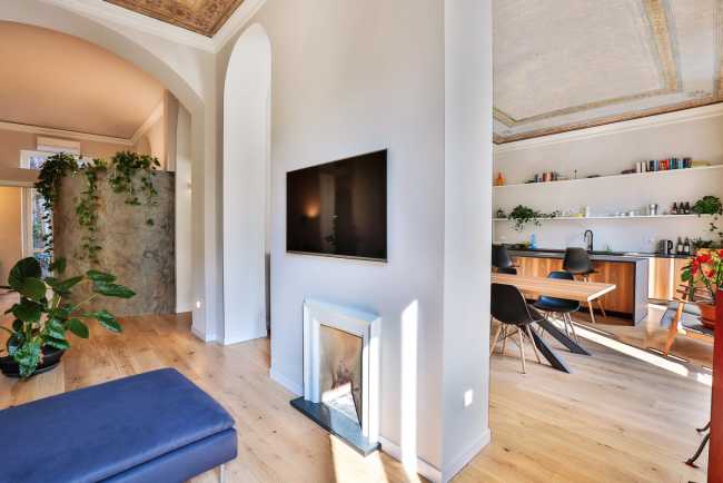 Historic apartment characterized by arches