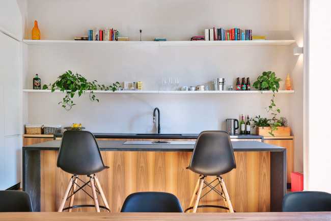 Wall shelves with books