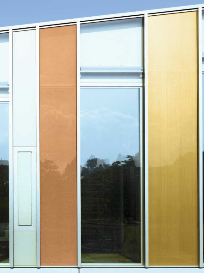 Full-height colored glass panels