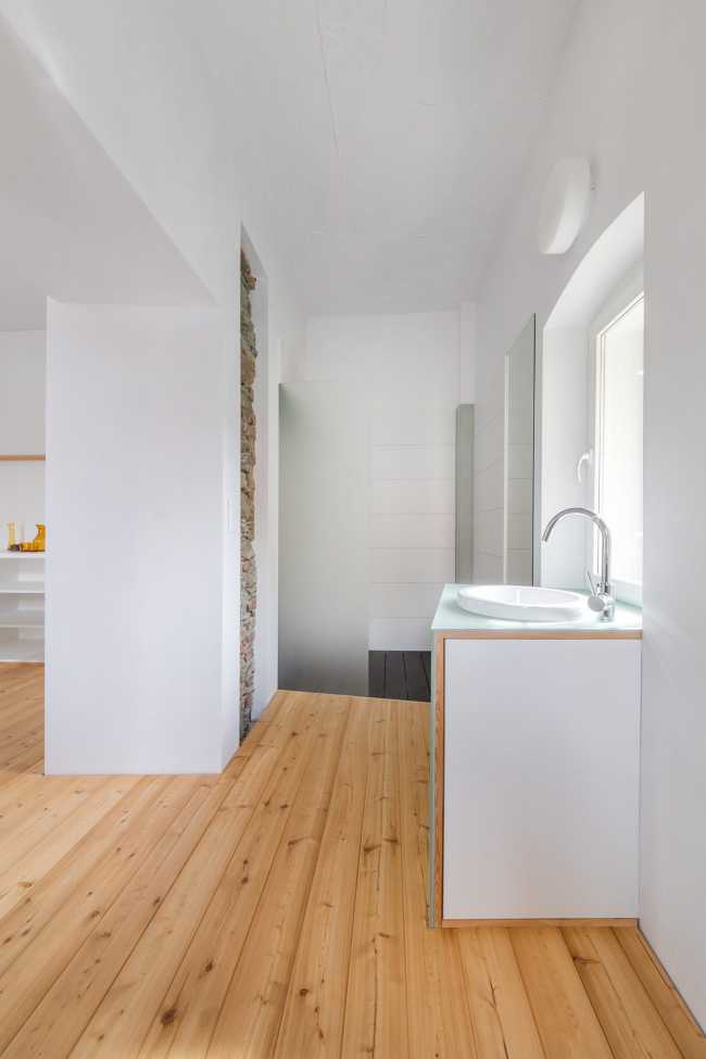 White interior and wood