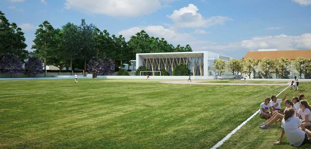 Green field of a campus