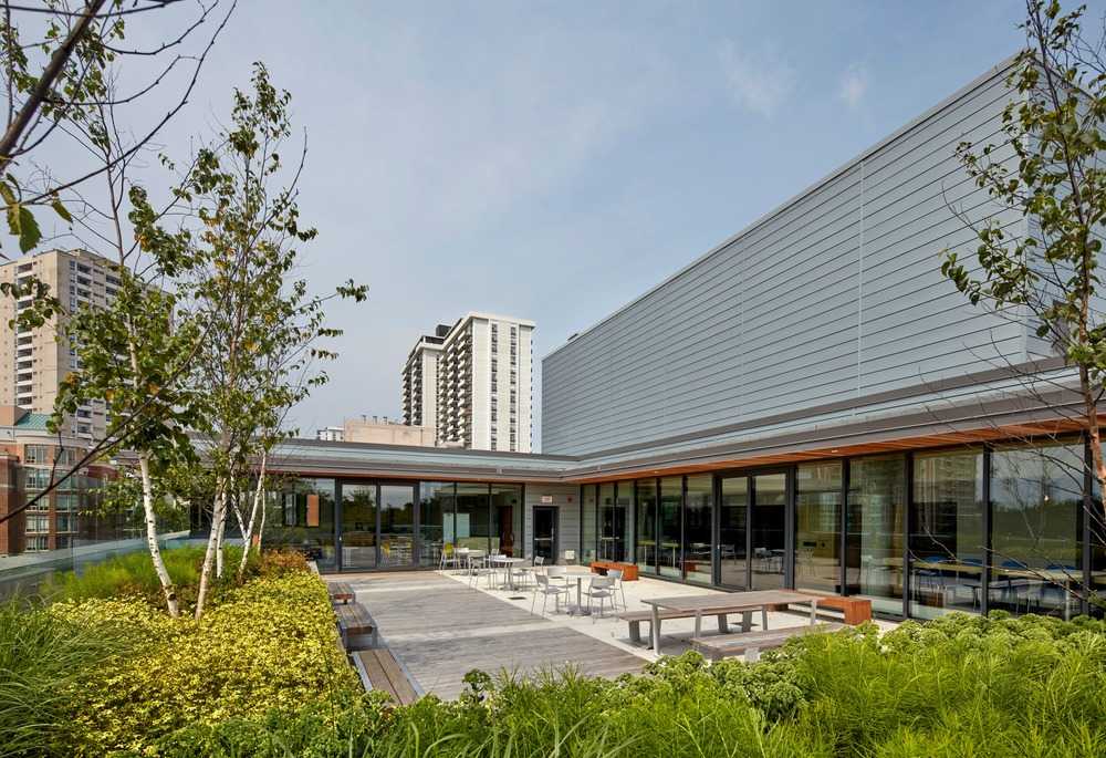 Pared coloreada con asiento largo de madera