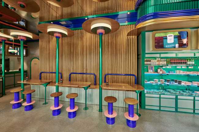 restaurant wooden paneled parts colored custom furnishings