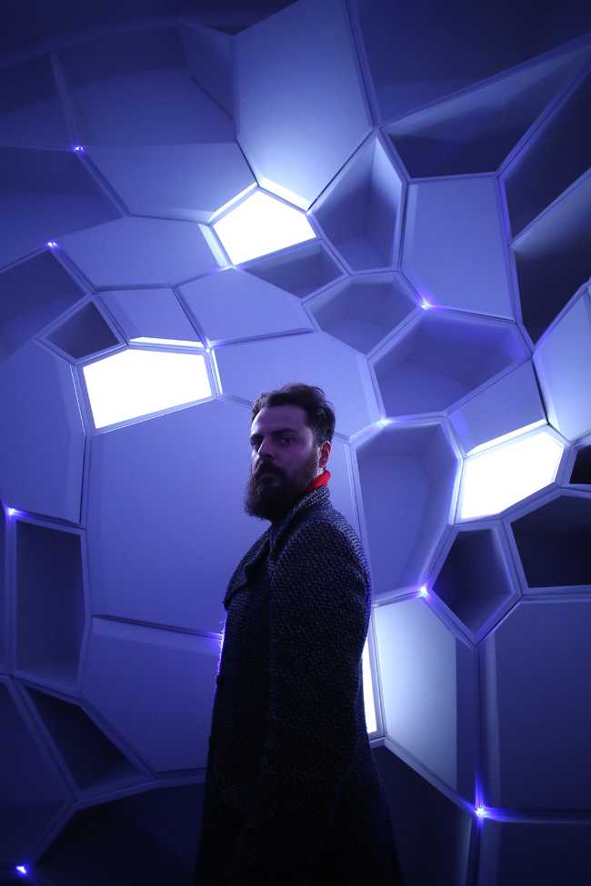 interior geometric blue lighting