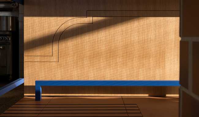 tapas bar blue finish and brick wood finish