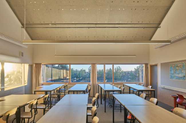 Wooden classroom with glass