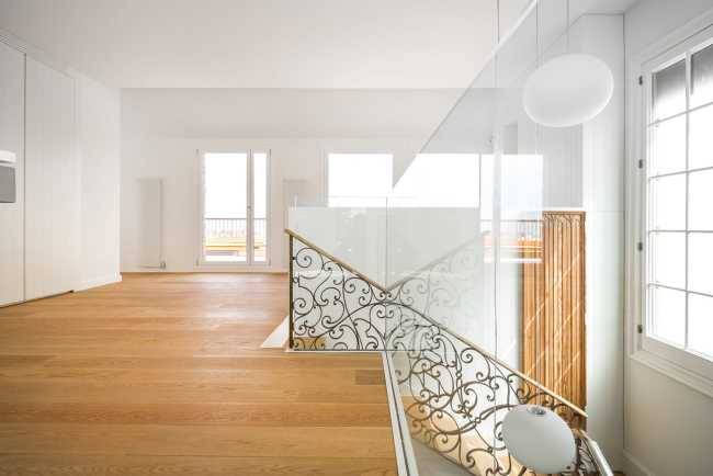 Interior apartment parquet and white walls