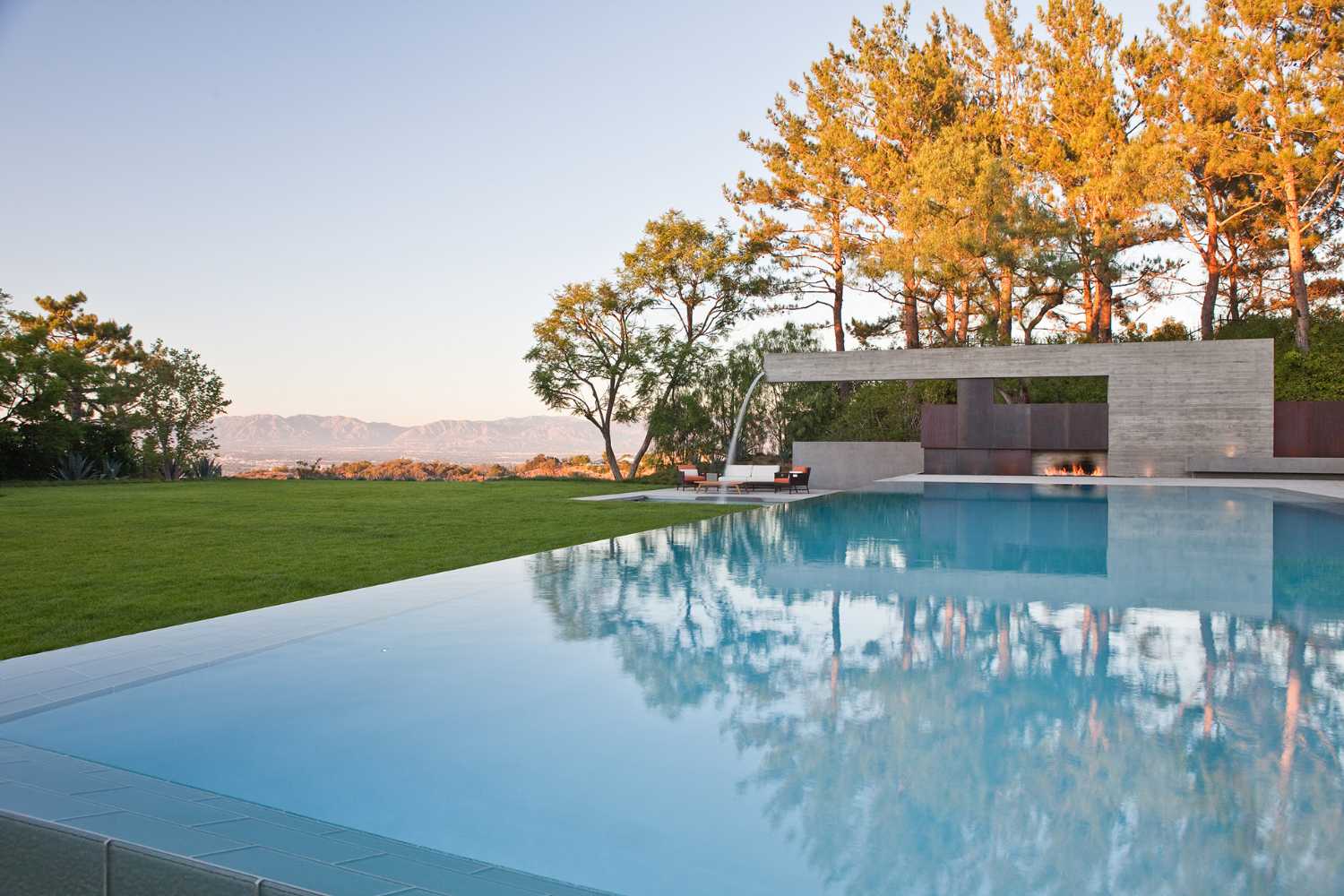 Pool with concrete fountain