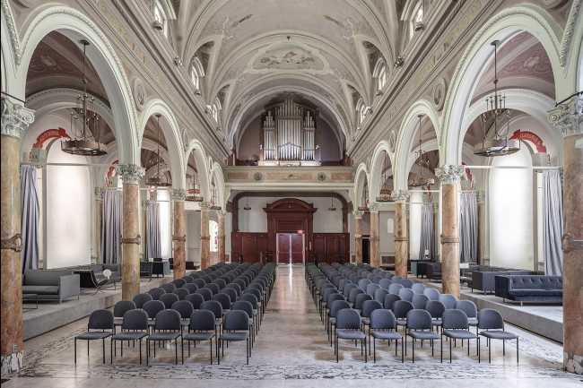 Interior of a church transformed into an exhibition center