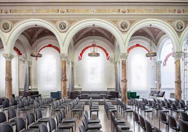 Interior of a church transformed into an exhibition center