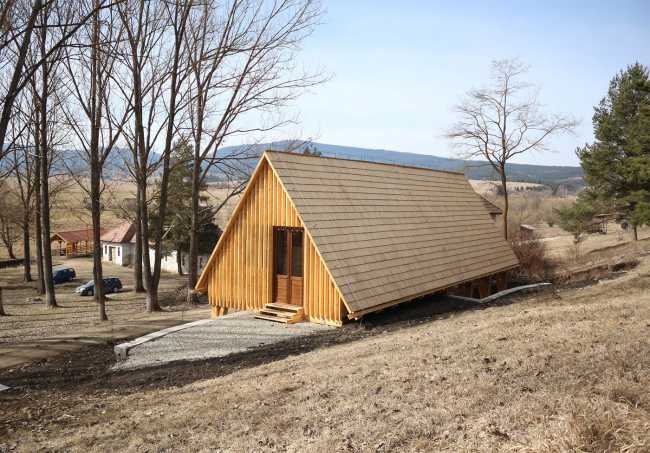 Log cabin wooden gable roof