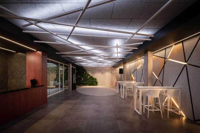 hotel complex bar cuts light ceiling walls